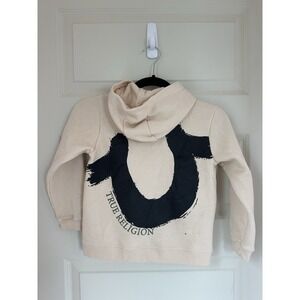 True Religion Cream Zip Hoodie with Black Logo Size Large (7) Kids